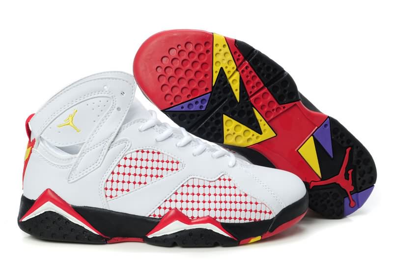 Newest Womens Air Jordan 7 (VII) Embroidery White Black Varsity Red Yellow